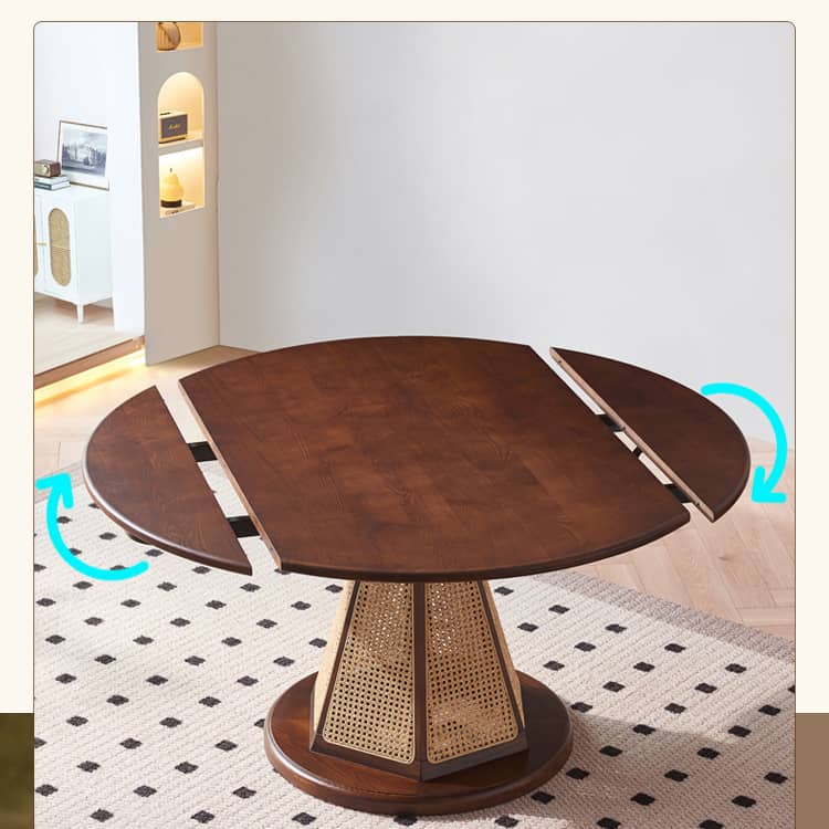 Vintage Dining Table & Chair Set Extendable Round Table with Rattan Chair - Perfect for Diningroom htzm-1520