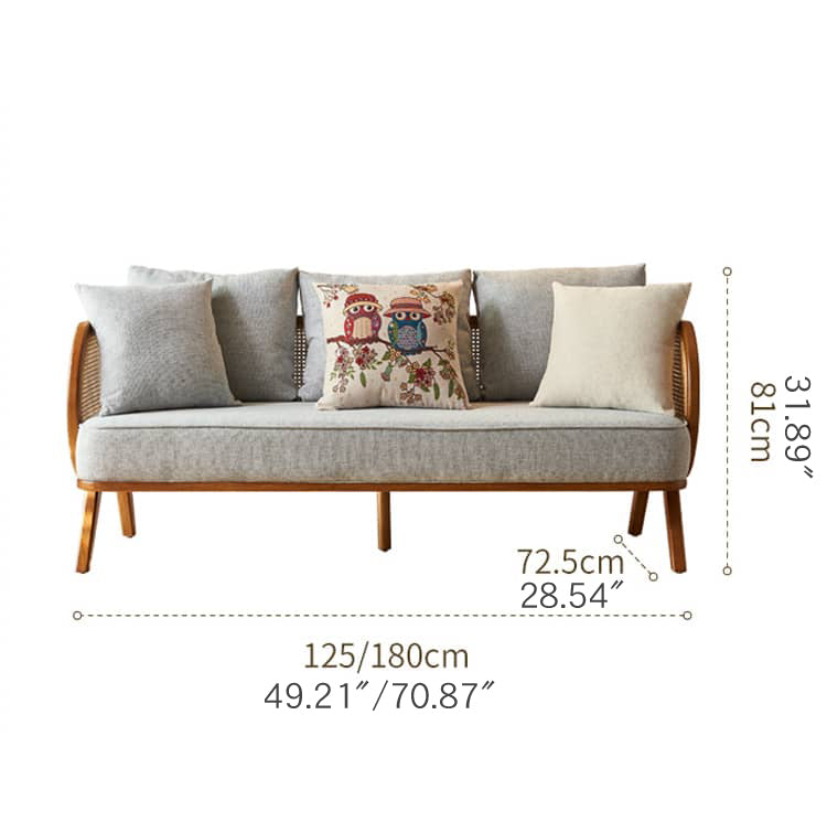 Modern Ash Wood Sofa with Rattan Accents and Cotton Linen Upholstery for Living Room htzm-1522