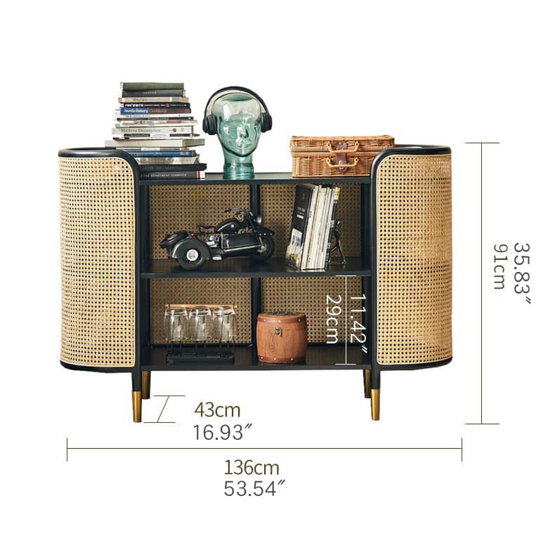 Elegant Black Ash Wood & Rattan Storage Cabinet - Modern Furniture Addition htzm-1525