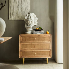 Elegant Natural Wood Ash Cabinet with Stylish Rattan Accents htzm-1526