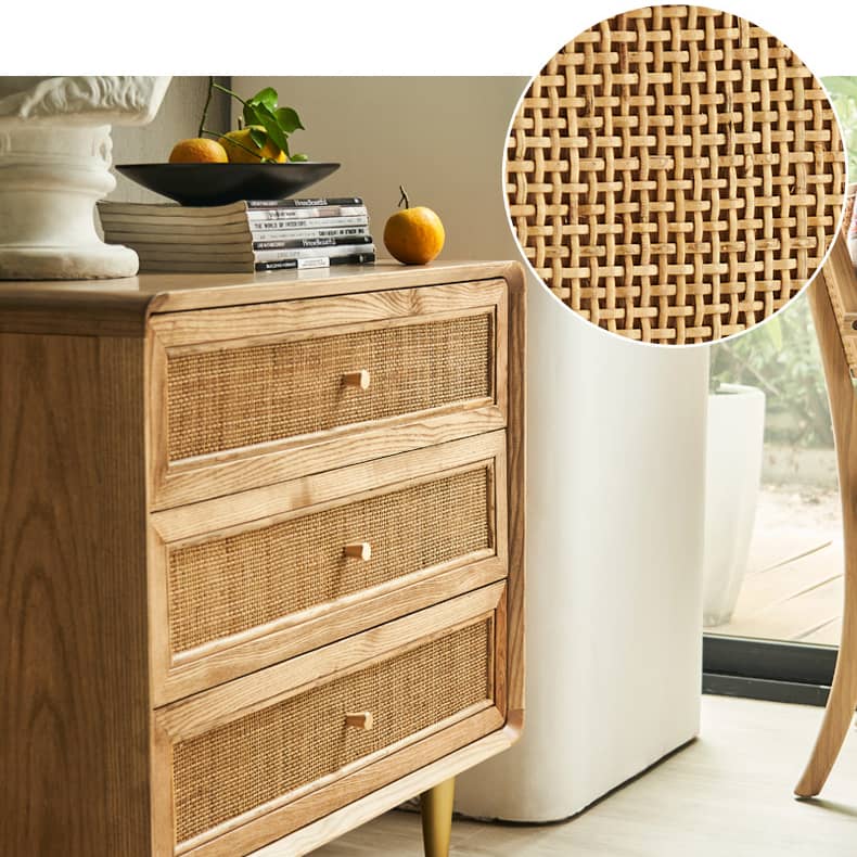 Elegant Natural Wood Ash Cabinet with Stylish Rattan Accents htzm-1526