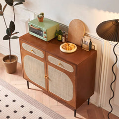 Stylish Brown Ash Wood Cabinet with Elegant Rattan Accents htzm-1529