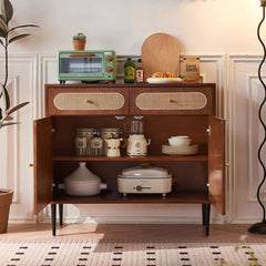 Stylish Brown Ash Wood Cabinet with Elegant Rattan Accents htzm-1529