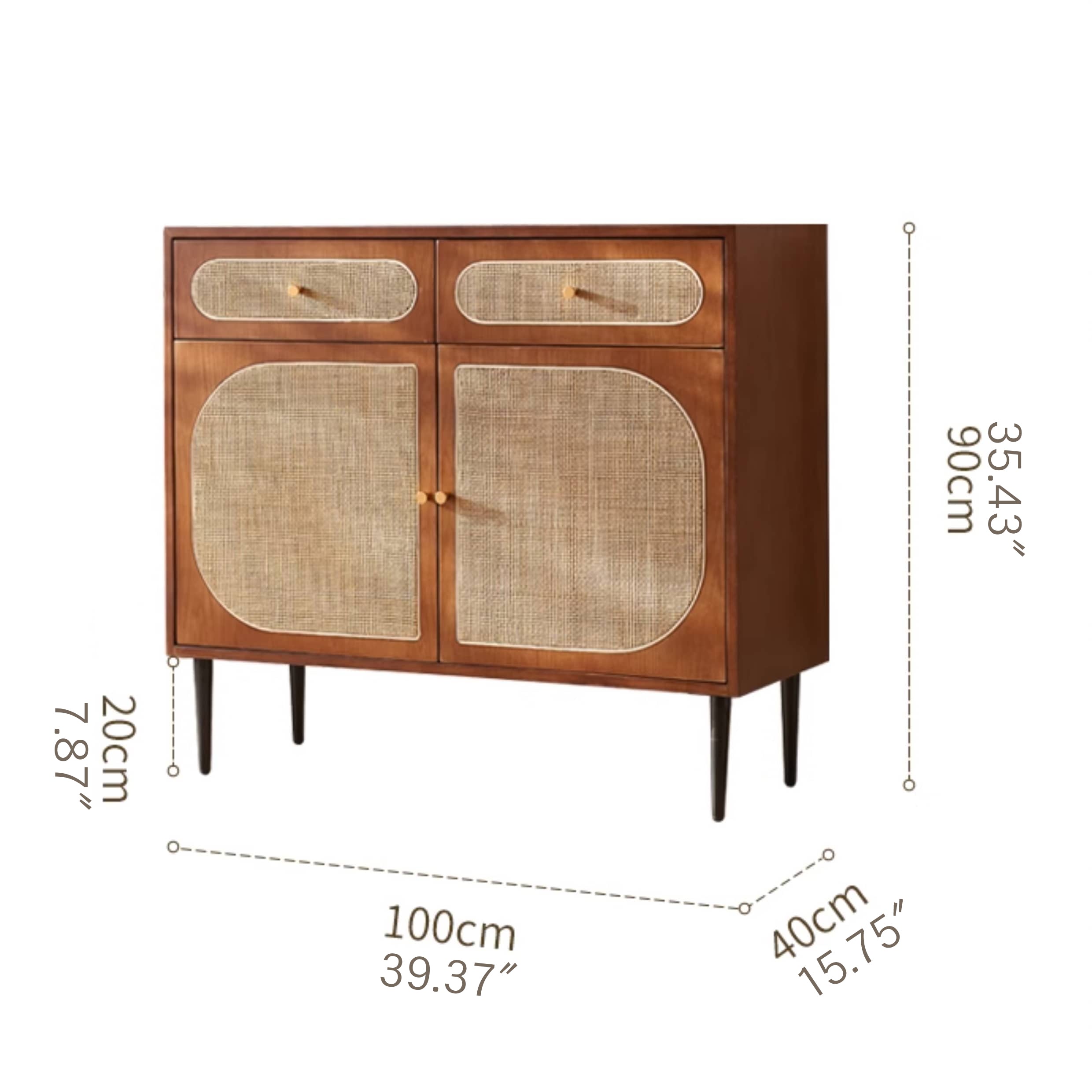 Stylish Brown Ash Wood Cabinet with Elegant Rattan Accents htzm-1529