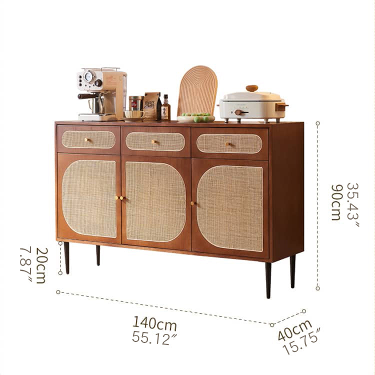 Stylish Brown Ash Wood Cabinet with Elegant Rattan Accents htzm-1529