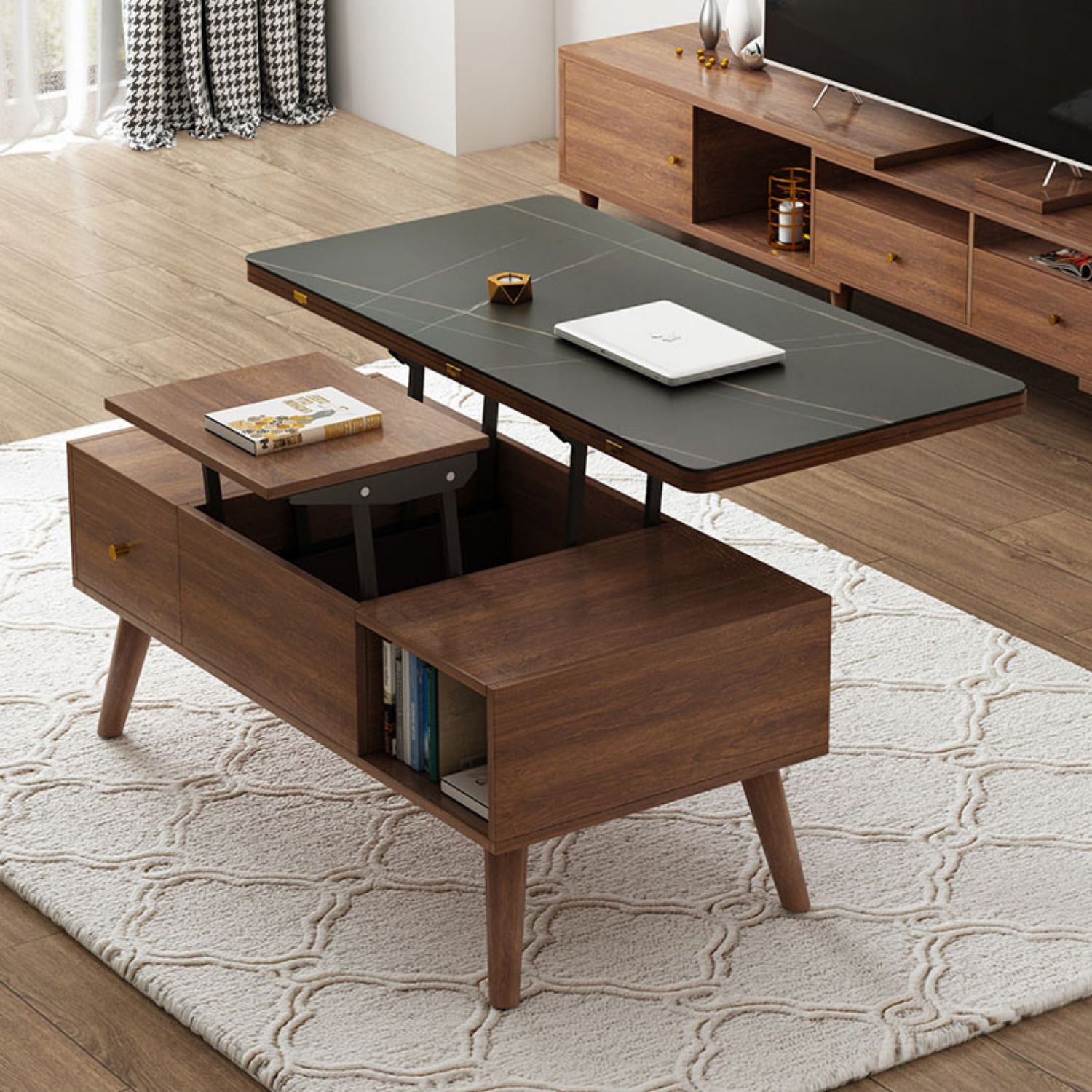 Elegant Rectangular Lift-Top Coffee Table with Storage - Modern Design for Livingroom hx-1566