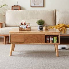 Modern Rectangular Oak Wood Coffee Table in Natural Wood Color - Drawer Storage for Your LIvingroom hx-1567