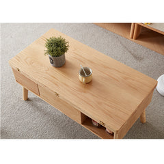 Modern Rectangular Oak Wood Coffee Table in Natural Wood Color - Drawer Storage for Your LIvingroom hx-1567