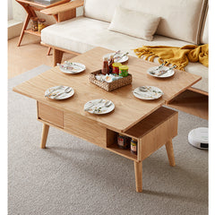 Modern Rectangular Oak Wood Coffee Table in Natural Wood Color - Drawer Storage for Your LIvingroom hx-1567