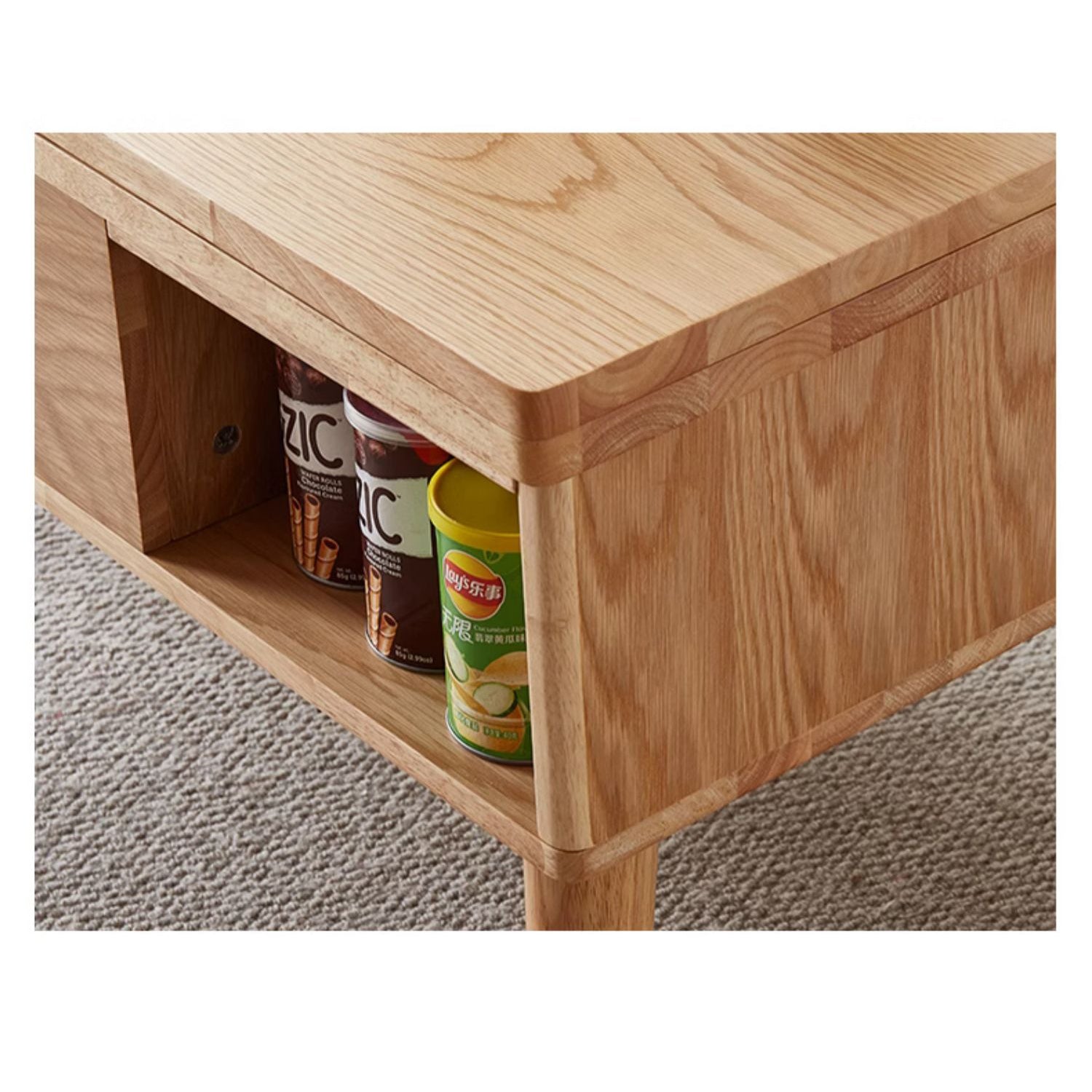 Modern Rectangular Oak Wood Coffee Table in Natural Wood Color - Drawer Storage for Your LIvingroom hx-1567