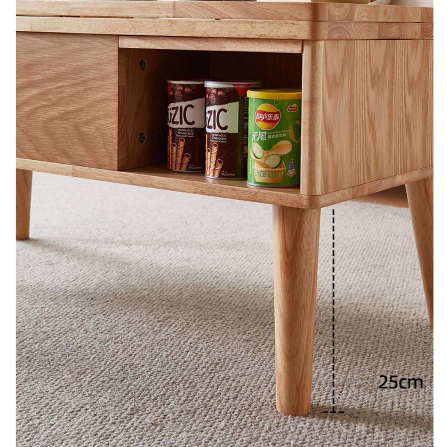 Modern Rectangular Oak Wood Coffee Table in Natural Wood Color - Drawer Storage for Your LIvingroom hx-1567