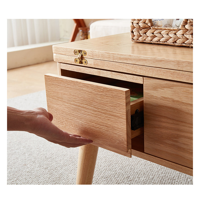 Modern Rectangular Oak Wood Coffee Table in Natural Wood Color - Drawer Storage for Your LIvingroom hx-1567