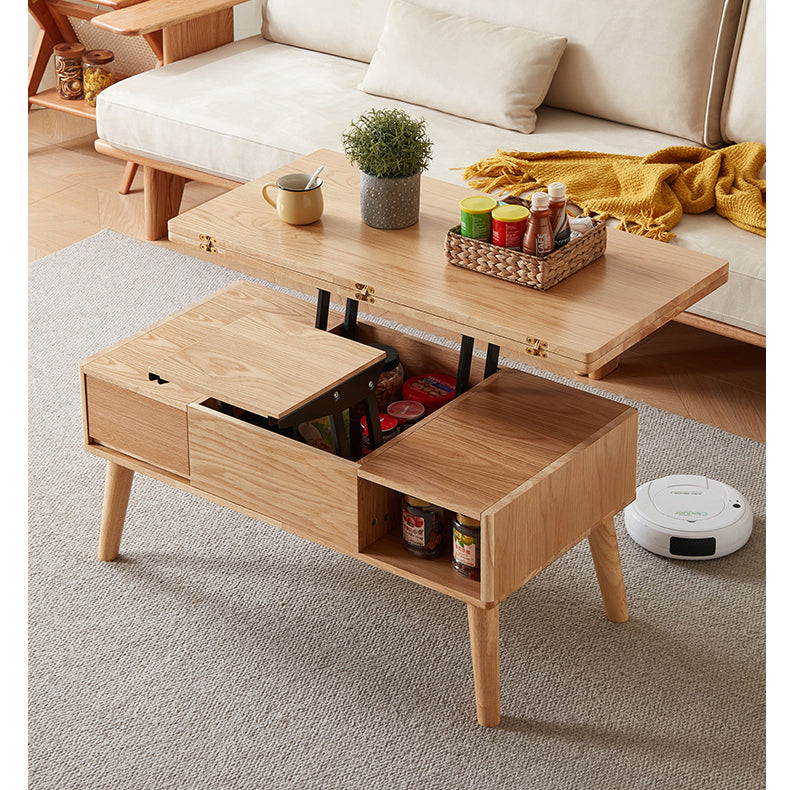 Modern Rectangular Oak Wood Coffee Table in Natural Wood Color - Drawer Storage for Your LIvingroom hx-1567