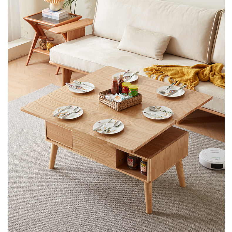 Modern Rectangular Oak Wood Coffee Table in Natural Wood Color - Drawer Storage for Your LIvingroom hx-1567