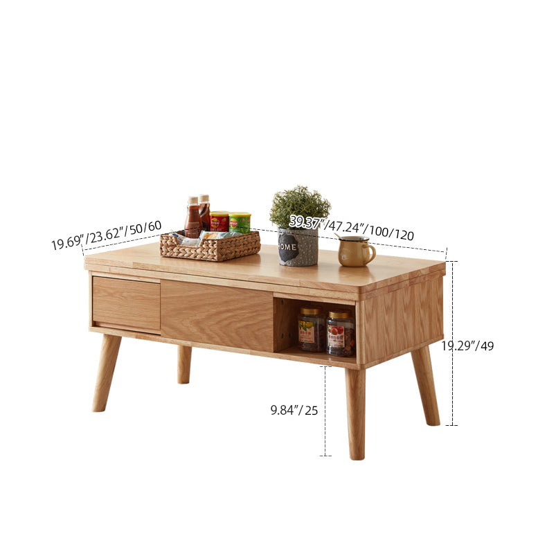 Modern Rectangular Oak Wood Coffee Table in Natural Wood Color - Drawer Storage for Your LIvingroom hx-1567