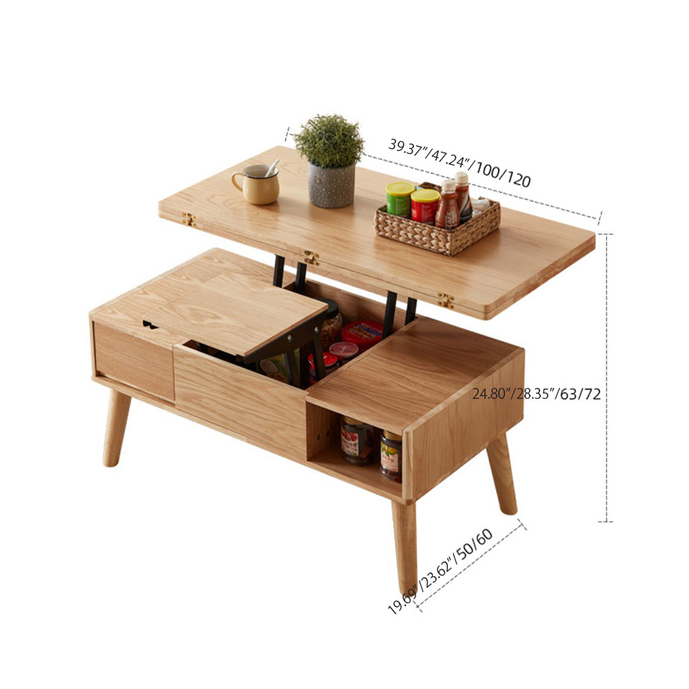 Modern Rectangular Oak Wood Coffee Table in Natural Wood Color - Drawer Storage for Your LIvingroom hx-1567