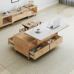 Elegant Oak Wood Rectangular Coffee Table with Lift-Top & Storage - Modern For LIvingroom hx-1568