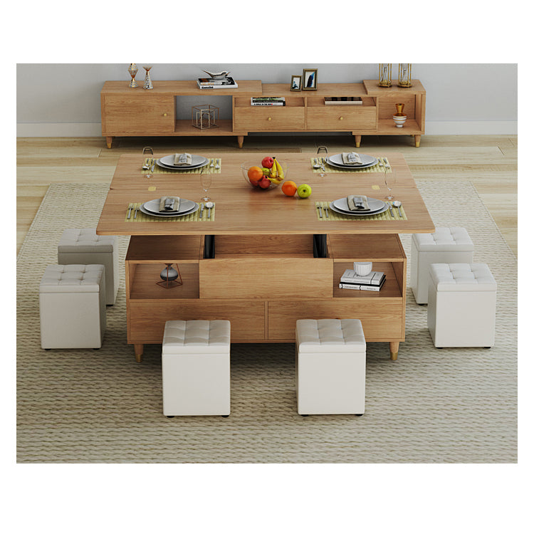 Elegant Oak Wood Rectangular Coffee Table with Lift-Top & Storage - Modern For LIvingroom hx-1568