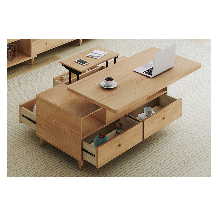 Elegant Oak Wood Rectangular Coffee Table with Lift-Top & Storage - Modern For LIvingroom hx-1568