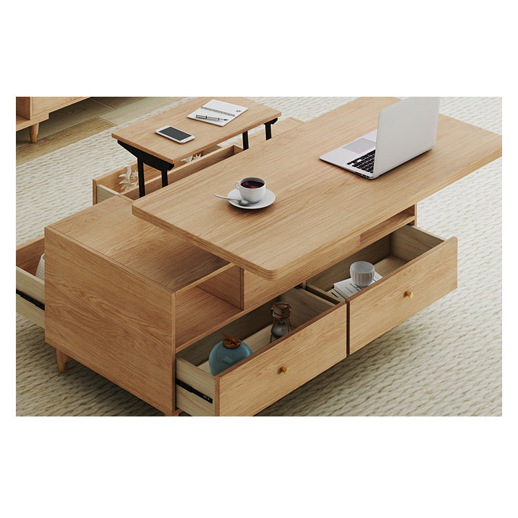 Elegant Oak Wood Rectangular Coffee Table with Lift-Top & Storage - Modern For LIvingroom hx-1568