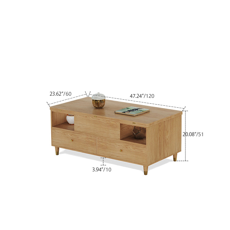 Elegant Oak Wood Rectangular Coffee Table with Lift-Top & Storage - Modern For LIvingroom hx-1568