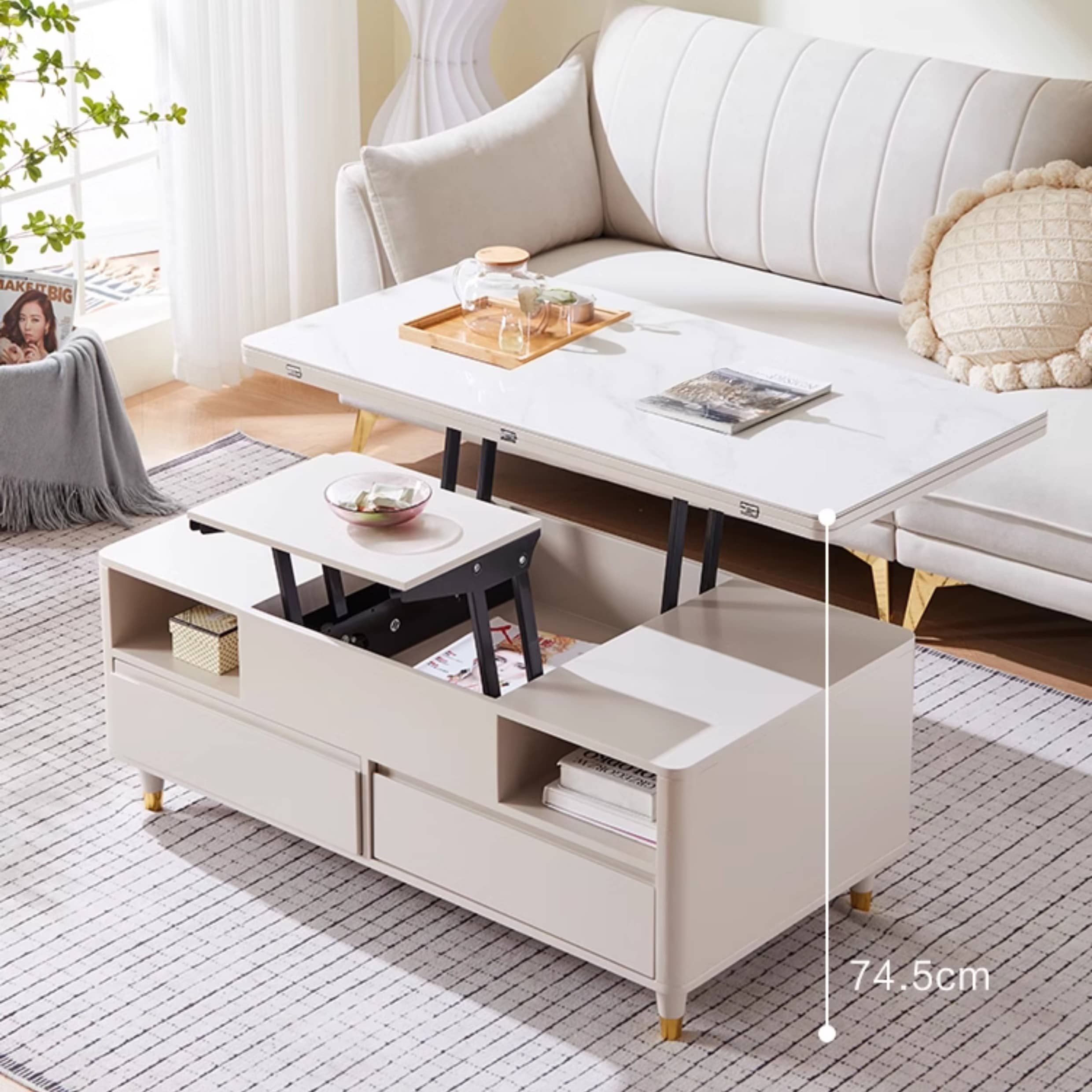 Modern Rectangular Coffee Table in White with Lift-Top and Storage – Modern for All Your Rooms hx-1575