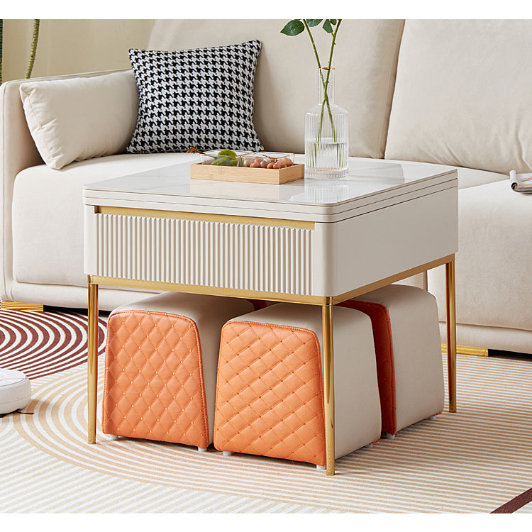 Modern Rectangular Lift-Top Coffee Table Set with Storage & 4 Ottomans - 2 Pieces Design  hx-1576