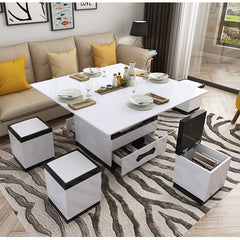 Modern Rectangular Lift-Top Coffee Table Set & 4 Ottomans with Storage hx-1578