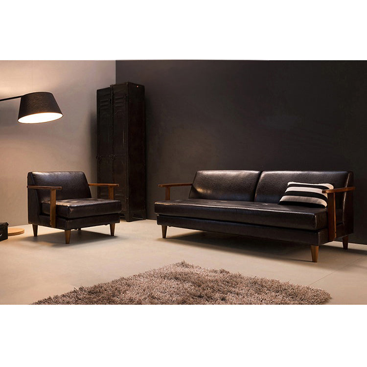 Luxury Black Faux Leather Sofa with Elegant Birch Wood Frame hxcyj-1327