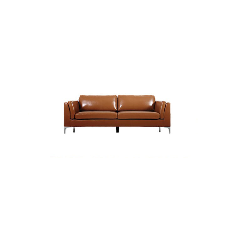 Elegant Camel Light Brown Sofa with Black Solid Wood & Stainless Steel Accents - Premium Cotton & Faux Leather Blend hxcyj-1328