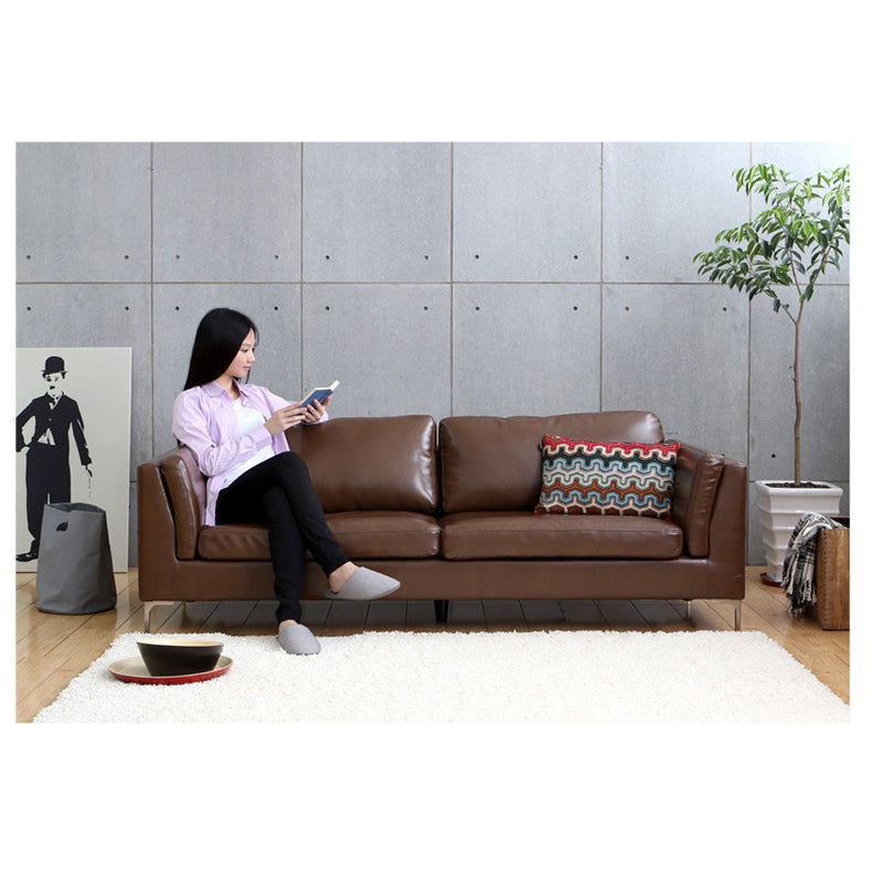 Elegant Camel Light Brown Sofa with Black Solid Wood & Stainless Steel Accents - Premium Cotton & Faux Leather Blend hxcyj-1328