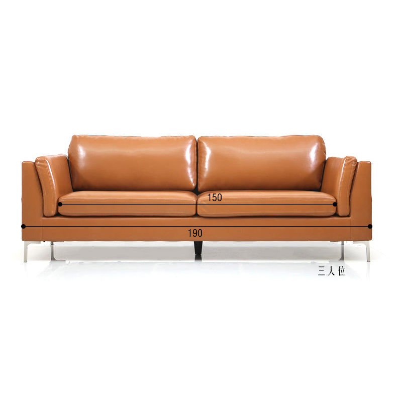 Elegant Camel Light Brown Sofa with Black Solid Wood & Stainless Steel Accents - Premium Cotton & Faux Leather Blend hxcyj-1328