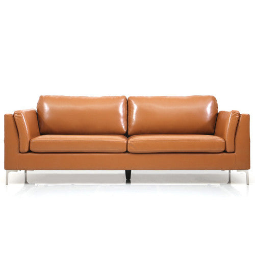 Elegant Camel Light Brown Sofa with Black Solid Wood & Stainless Steel Accents - Premium Cotton & Faux Leather Blend hxcyj-1328