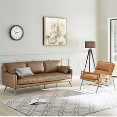 Elegant Black and Light Brown Pine Wood Sofa with Down Cushions and Faux Leather Accents hxcyj-1335