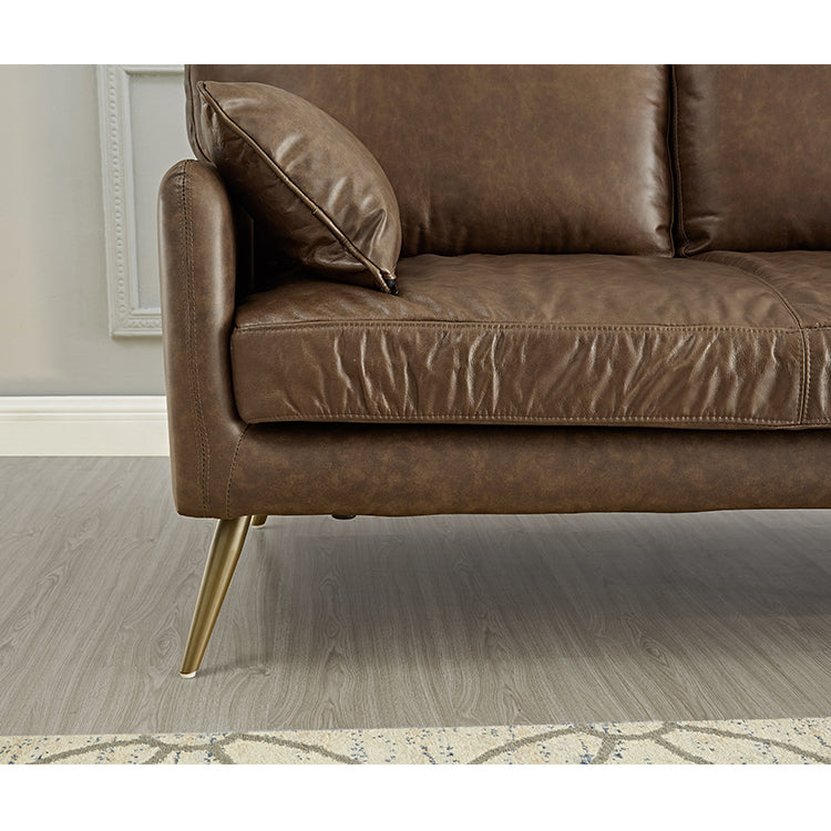 Elegant Black and Light Brown Pine Wood Sofa with Down Cushions and Faux Leather Accents hxcyj-1335