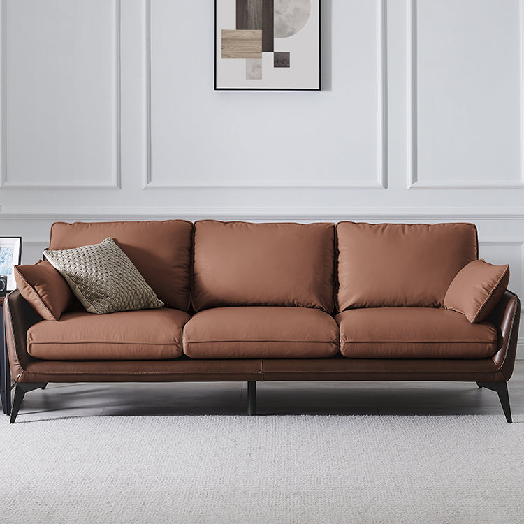 Modern Camel Brown Faux Leather Sofa with Light Gray Cotton Cushions and Birch Wood Frame hxcyj-1336