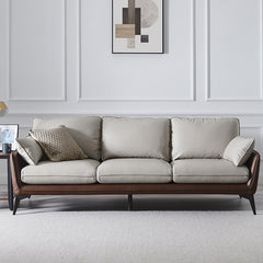 Modern Camel Brown Faux Leather Sofa with Light Gray Cotton Cushions and Birch Wood Frame hxcyj-1336