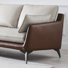 Modern Camel Brown Faux Leather Sofa with Light Gray Cotton Cushions and Birch Wood Frame hxcyj-1336