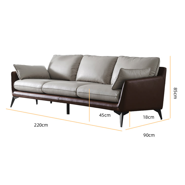 Modern Camel Brown Faux Leather Sofa with Light Gray Cotton Cushions and Birch Wood Frame hxcyj-1336