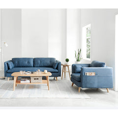 Stylish Solid Wood Sofa - Comfortable Cotton & Leathaire Upholstery in Blue, Green, Beige, Light Brown, Dark Gray, Camel hxcyj-1338