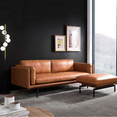 Luxurious Camel Faux Leather Sofa with Solid Wood Frame and Cotton Cushions hxcyj-1343