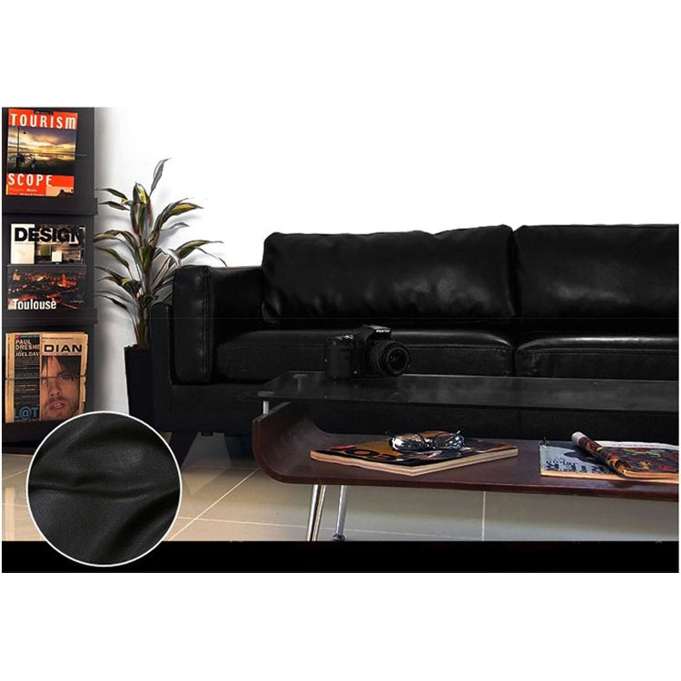 Luxurious Black Faux Leather Sofa with Light Brown Birch Wood Accents hxcyj-1347