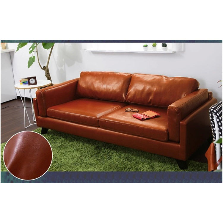 Luxurious Black Faux Leather Sofa with Light Brown Birch Wood Accents hxcyj-1347