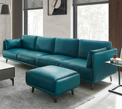 Stylish Faux Leather Sofa with Solid Wood Frame - Orange, Light Blue, Dark Brown Options hxcyj-1348