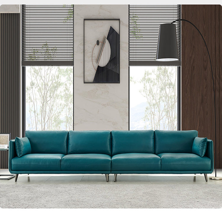 Stylish Faux Leather Sofa with Solid Wood Frame - Orange, Light Blue, Dark Brown Options hxcyj-1348