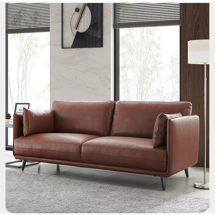 Stylish Faux Leather Sofa with Solid Wood Frame - Orange, Light Blue, Dark Brown Options hxcyj-1348