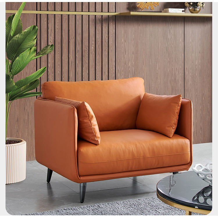 Stylish Faux Leather Sofa with Solid Wood Frame - Orange, Light Blue, Dark Brown Options hxcyj-1348