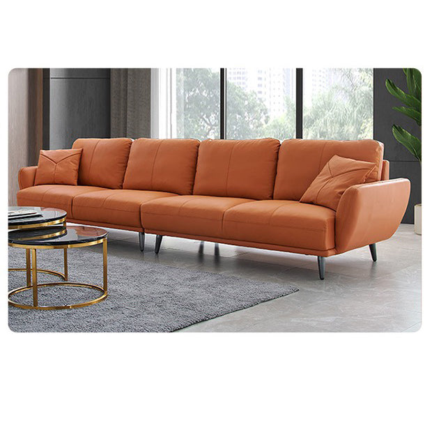 Elegant Camel Faux Leather Sofa with Solid Wood Frame and Plush Cotton Down Filling hxcyj-1349