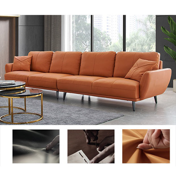 Elegant Camel Faux Leather Sofa with Solid Wood Frame and Plush Cotton Down Filling hxcyj-1349