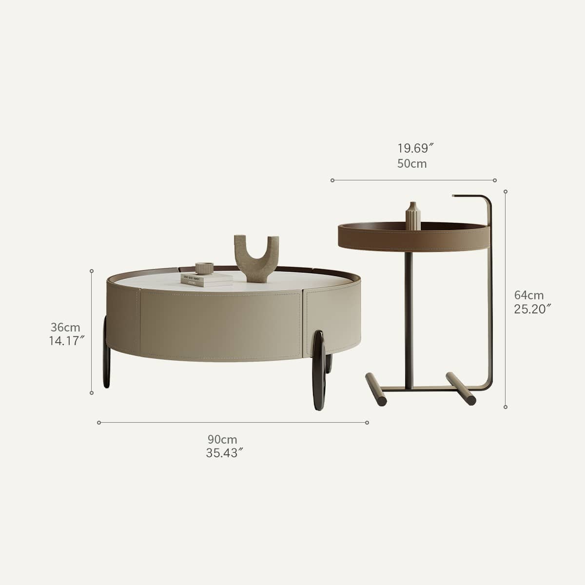 Solid Wood Coffee Table with Sintered Stone Top and Faux Leather Accents hxj-2703